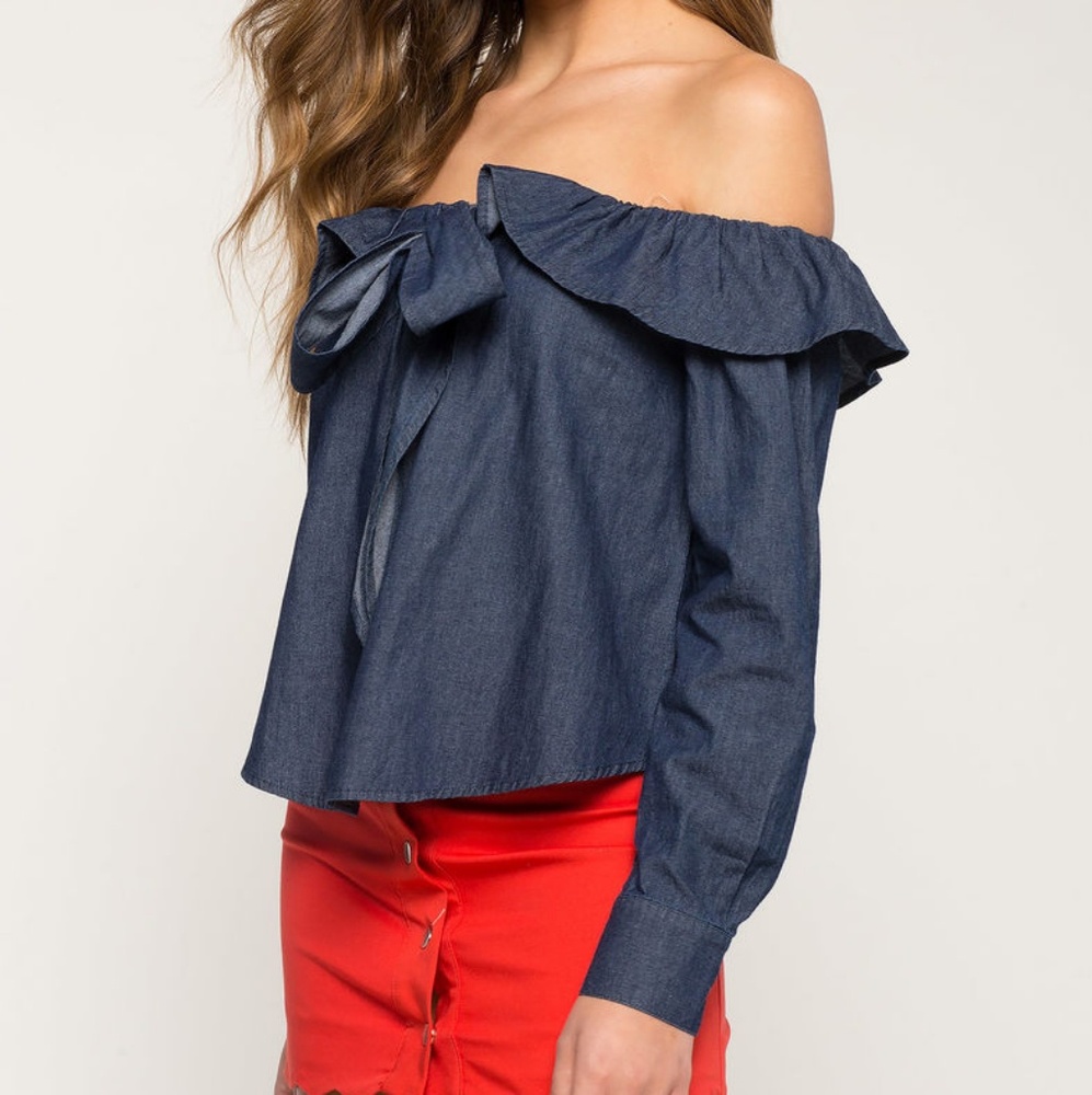 Flounce Ribbon Off Shoulder Top - Picture 3 of 3